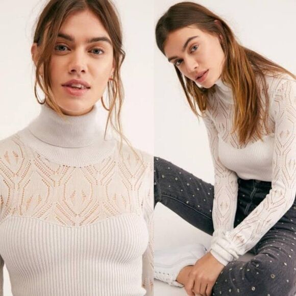 Free People Pretty in Pointelle White Bodysuit Sm - Picture 1 of 11